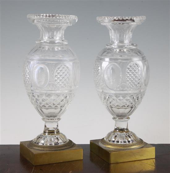 A pair of cut glass vases, first half 19th century, probably Baccarat, 9.75in